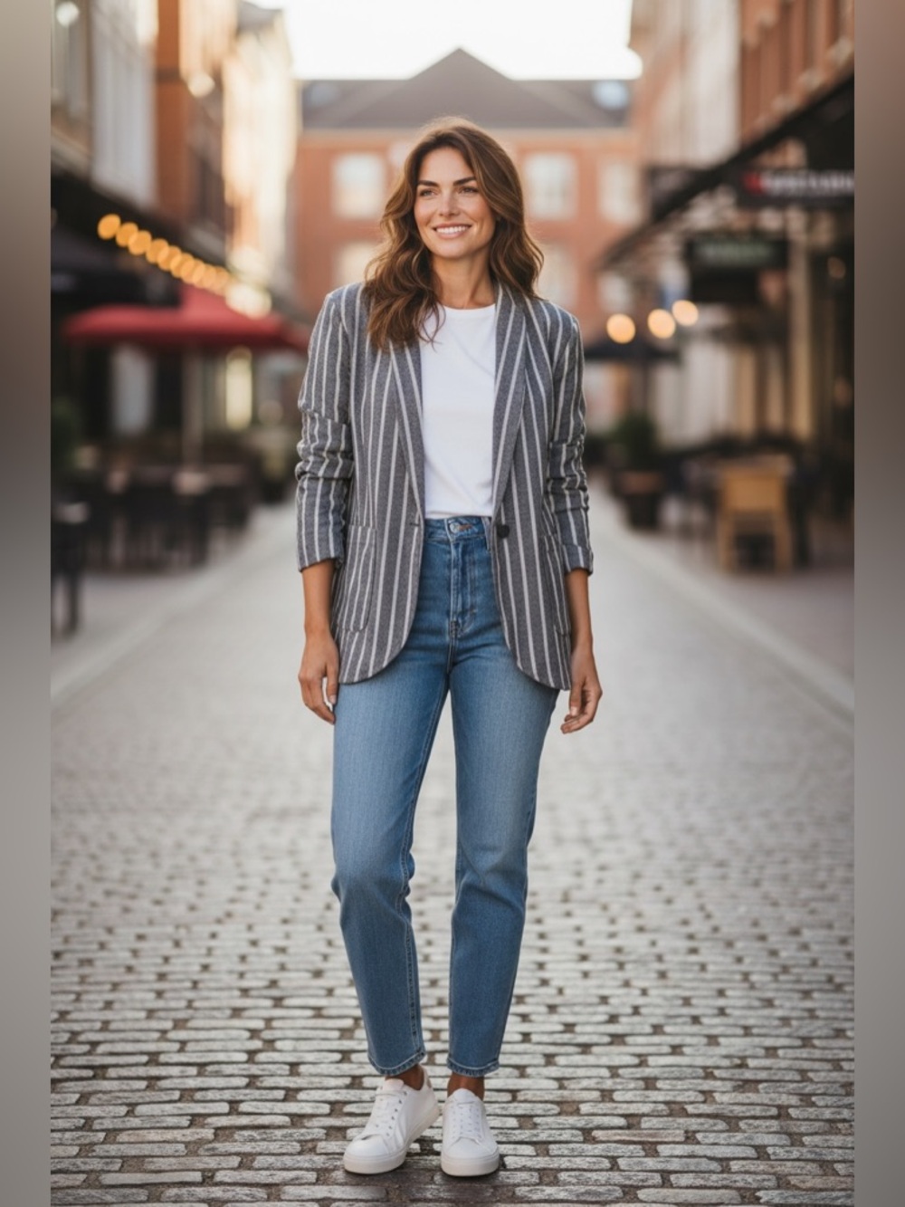 Sanctuary Charcoal & White Striped Open-Front Blazer